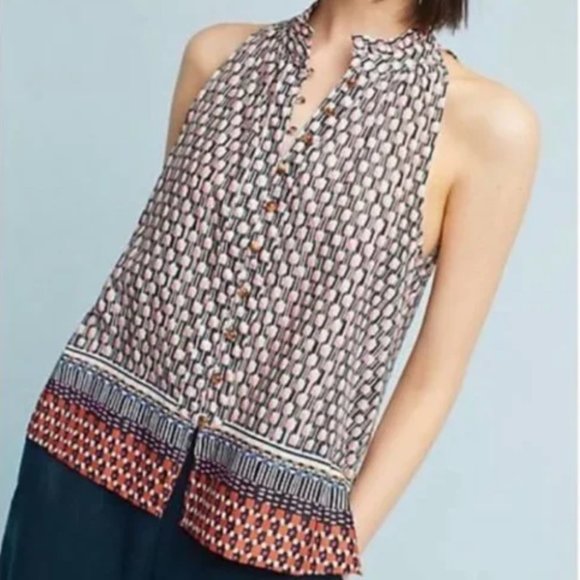Anthropologie Maeve Prema Printed Tank Top Button Front szS - Picture 2 of 13